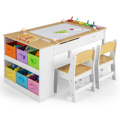 2-in-1 Kids Art Table and Easel Set w/ Liftable Tabletop-Natural