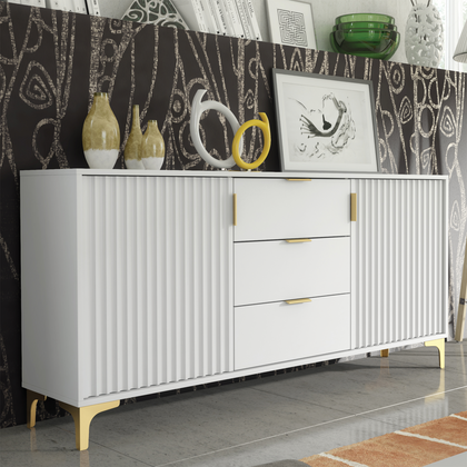 140cm Sideboard Cabinet I Storage Cupboard I Modern Buffet I White I Gold Legs