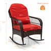 Outdoor Garden Rattan Furniture Set Wicker Metal Rocking Armchair w/Red Cushions