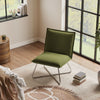 Green Linen Fabric Upholstered Leisure Armchair Accent Chair w/Chrome Metal Leg