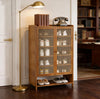 Shoe Rack Shoe Storage Cabinet Rattan Wood Stand Cupboard Unit Organiser 2 Doors