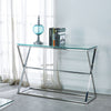 Tempered Glass Side Console Table Hallway Rectangular Desk X Shape Metal Frame
