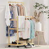Bamboo Clothes Rail Double Hanging Garment Rack Storage Shelf W/ Wheels