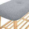 2 Tier Wood Shoe Bench Bamboo Boot Rack Shelf Storage Linen Button Padded Seat