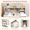 Student Writing Desk with 3-Layer Side Shelf & Storage Cabinet-White