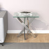 Tempered Glass Coffee Table Side End Table Stand with Bright Silver X Shape Legs