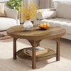 Round Coffee Table, 2-Tier Rustic Wooden Center Cocktail Table for Living Room