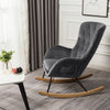 High Back Rocking Armchair Sofa Velvet Linen Solid Wood Swing Lounge Chair Seat