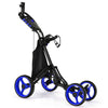GYMAX Golf Push Pull Cart Lightweight Folding 4 Wheels Golf Push Cart Blue