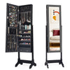 Lockable Jewelry Organizer Freestanding Jewelry Cabinet w/Full-Length Mirror