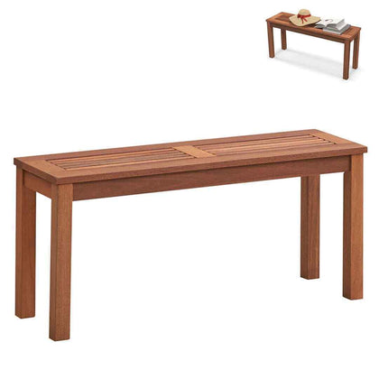 2Pcs Patio Wood Bench 2-Person Solid Wood Bench Dining Bench w/ Slatted Seat