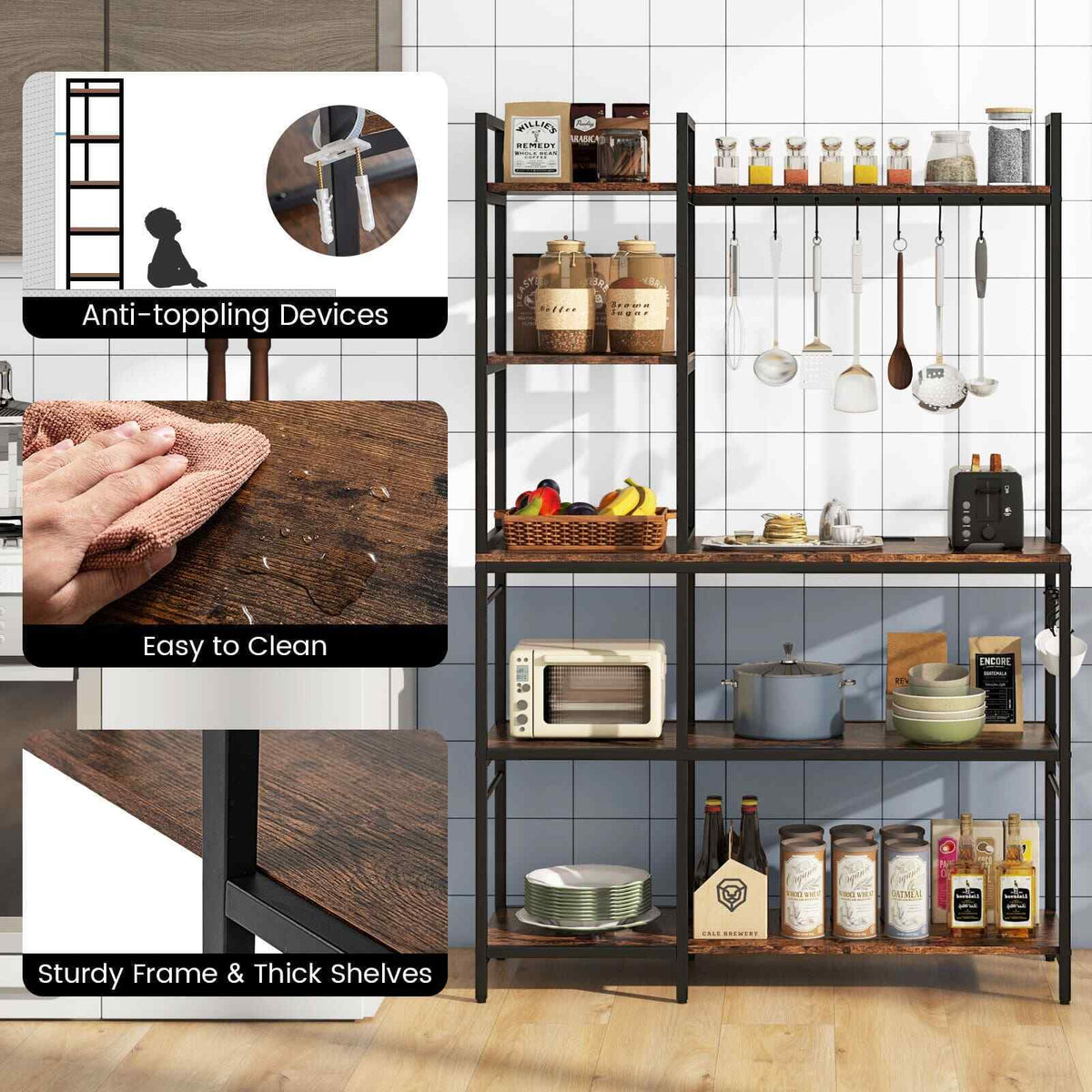 Bakers Rack 5-Tier Coffee Bar Table 159 cm Large Microwave Stand-Coffe ...