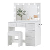 LED Vanity Table Set Dressing Table with 5 Drawers and Mirror Makeup Desk Stool