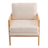 Beige Teddy Fleece Armchair Double Cushion Upholstered Accent Chair Wooden Frame
