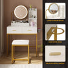 Modern Dressing Table Set with LED Light Mirror Stool Drawers Shelves Bedroom