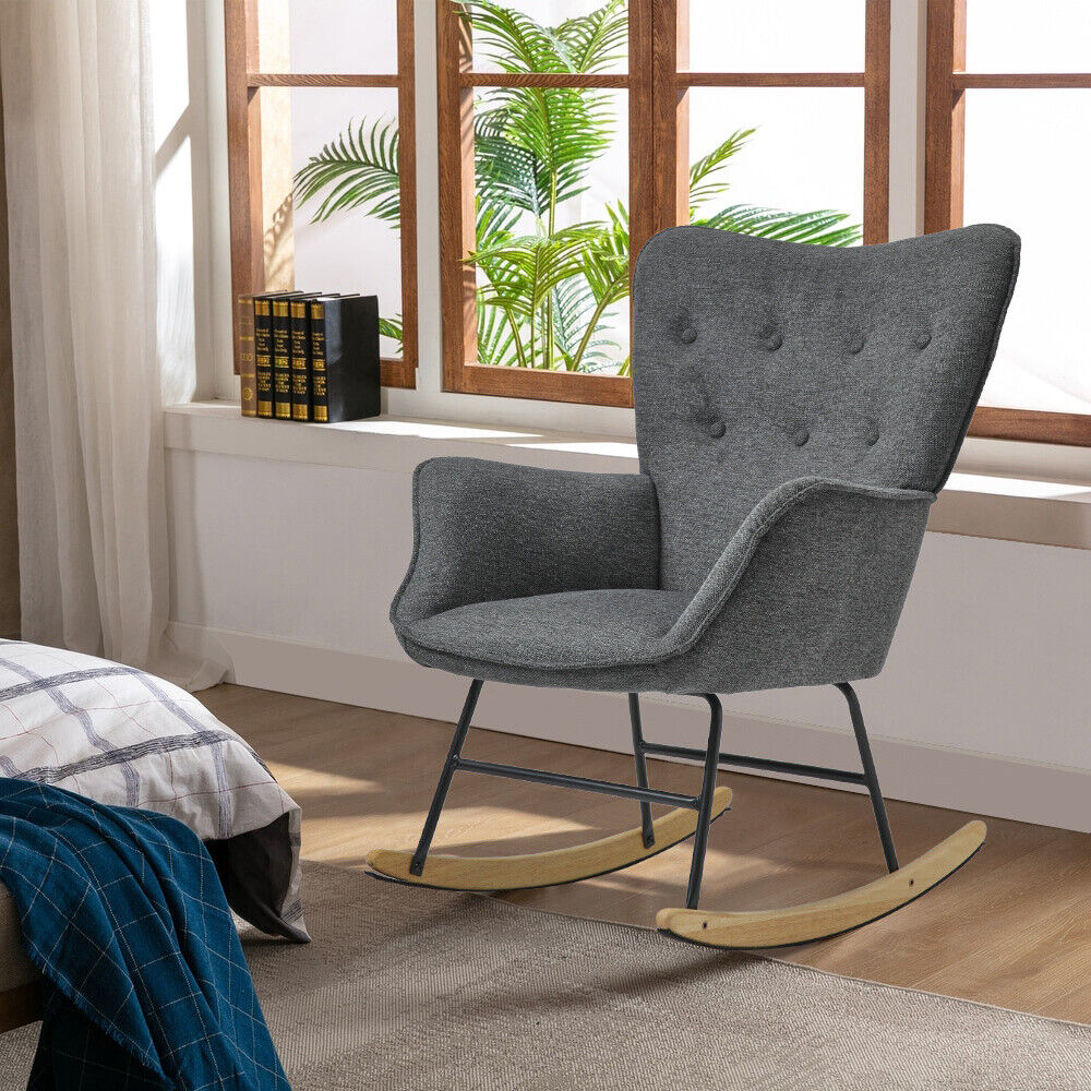 Modern Upholstered Rocking Chair Relaxing Rocking Armchair Single Sofa Wing Back