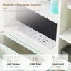 White Dressing VanityTable Makeup Desk LED Mirror Glass Top w/Drawer Divider