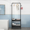 Black Metal Clothes Rail Rack Garment Stand Corner Open Wardrobe with Shelf