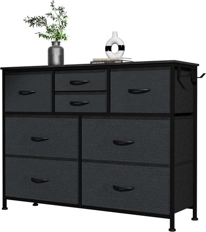 8 Chest of Drawers Bedroom Storage Drawers Wooden Handles Wooden Top Black Grey