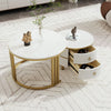Round Coffee Table with Drawer For Living Room Nest of Side Table Set of 2 White