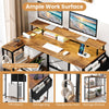 Corner Gaming Desk Home Office L-Shaped Desk with LED Lights-Brown