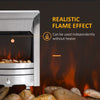 Electric Fireplace Stainless Steel 2KW Heater LED Fire Flame Silver