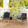 3 Pieces Rattan Bistro Set with Tempered Glass Table Charcoal Grey