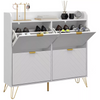 Slim Shoe Cabinet Storage Unit 4 Flip Drawers Modern Hallway Cupboard White Gold