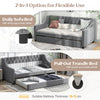 Linen Upholstered Daybed Single Size Trundle Bed Wood Sofa Bed Frame w/Trundle