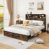 GYMAX King Size Bed Frame Heavy Duty Metal Platform Bed w/Charging Station