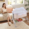 Baby Bassinet Bedside Sleeper with Lockable Wheel & Storage Basket-Beige