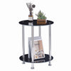 2pcs Round Black Tempered Glass Sofa Side End Table Bedside Table with Storage