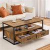 Coffee Table w/Storge Drawers & Shelves Retro Centre Table for Living Room Brown