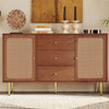 Wooden Sideboard Buffet Storage Cabinet Cupboard with 2 Rattan Doors & 3 Drawers
