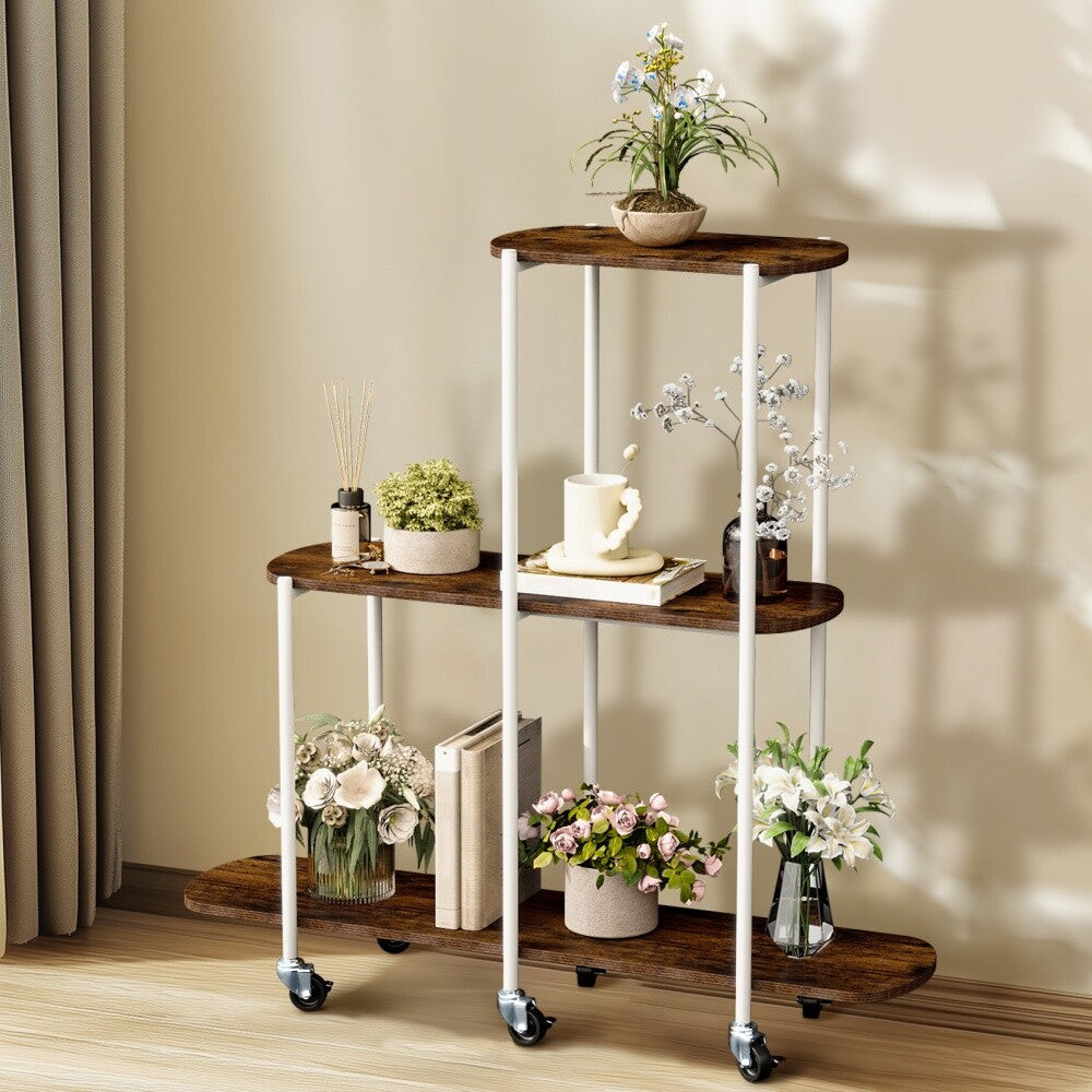 Large Plant Stand Rolling Flower Pot Rack Window Porch Yard Floor Trol ...