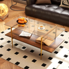 Coffee Table 2 Tier Tempered Glass Top Metal Frame Storage Shelf Living Room