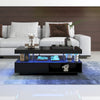 COFFEE TABLE BLACK HIGH GLOSS TEA TABLE WITH RGB LED, 2 DRAWERS & STORAGE SPACE