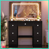7 Drawers Black Dressing Desk With LED Lighed Mirror Vanity Makeup Table Bedroom