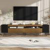 Modern 180cm TV Cabinet in Black & Wood Effect with Storage Doors & Side Shelves