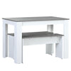 3Pcs Marble Look Dining Table and Chairs Set 2 Benches Kitchen Furniture Grey