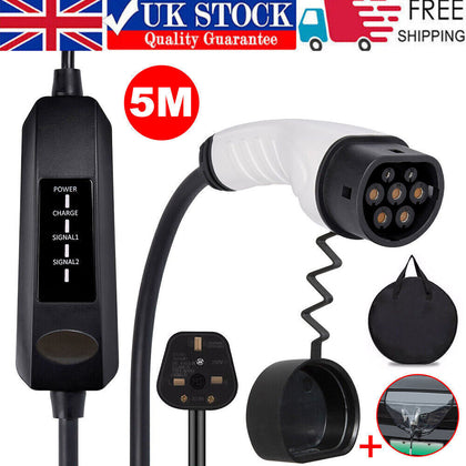 13A EV Charging Cable Type 2 UK Plug 3 Pin Electric Vehicle Car Charger Portable