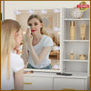White Modern Dressing Table with LED Lights Mirror Vanity Make up Desk 4 Drawers