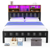 Double Bed Frame Industrial Metal Platform Bed w/ LED Headboard and Footboard UK