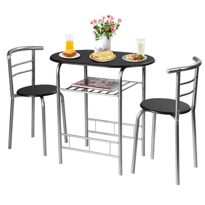 3 Piece Dining Set Classic Bistro Compact 2 Chairs and Table Set with Shelf
