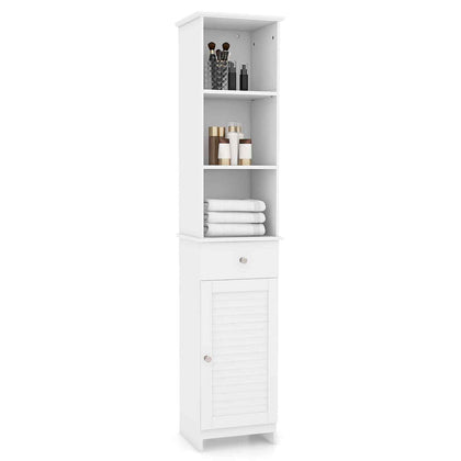 164cm Tall Freestanding Bathroom Storage Cabinet w/ 3 Open Shelves White