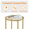 Round Side Table with Glass Top, Gold End Table with Metal Frame for Living Room