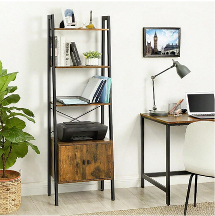 2 Door 4 Tier Shelves Tall Bookcase Ladder Shelf Bookshelf Storage Display Unit