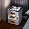 Wireless Charging Bedside Cabinets High Gloss with Adjustable LED Light 2 Drawer