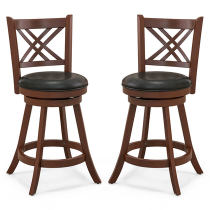 2Pcs Swivel Bar Stools Upholstered Counter Height Barstools w/ PU Seat 24