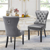 Set of 2 Velvet Upholstered Button Tufted Dining Chairs with Solid Wooden Legs